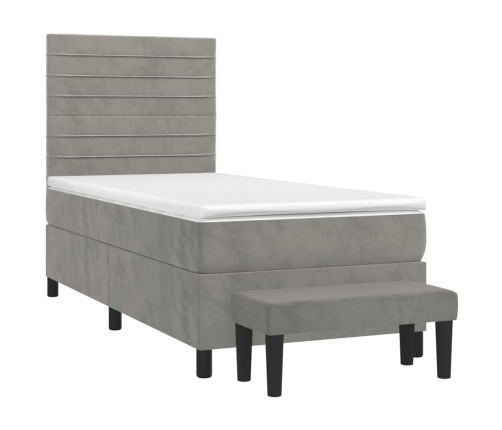 Cama box spring con colchón terciopelo gris claro 80x200 cm