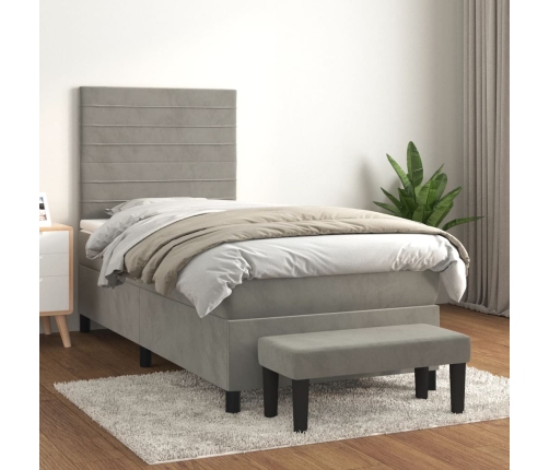 Cama box spring con colchón terciopelo gris claro 80x200 cm