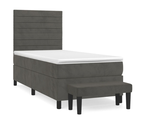 Cama box spring con colchón terciopelo gris oscuro 80x200 cm