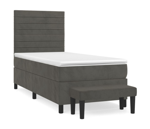 Cama box spring con colchón terciopelo gris oscuro 90x190 cm