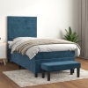 Cama box spring con colchón terciopelo azul oscuro 90x200 cm