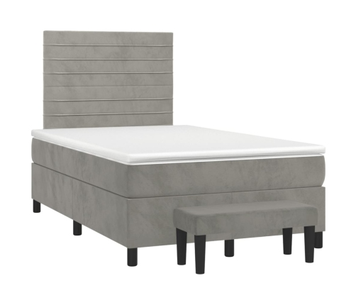 Cama box spring con colchón terciopelo gris claro 120x200 cm