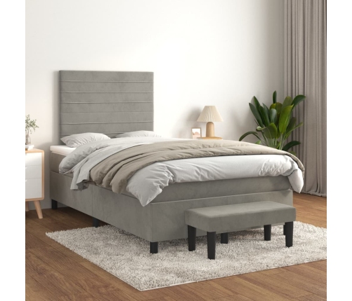 Cama box spring con colchón terciopelo gris claro 120x200 cm