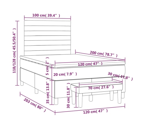 Cama box spring con colchón terciopelo azul oscuro 120x200 cm