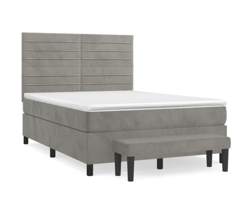 Cama box spring con colchón terciopelo gris claro 140x190 cm