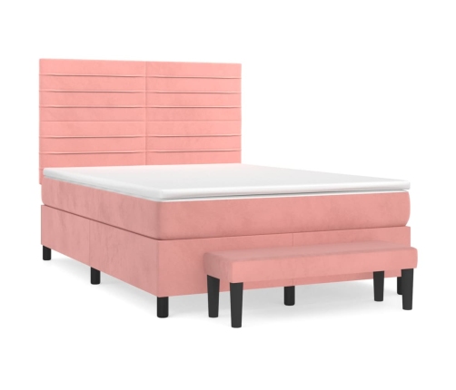 Cama box spring con colchón terciopelo rosa 140x190 cm