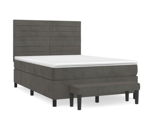 Cama box spring con colchón terciopelo gris oscuro 140x200 cm