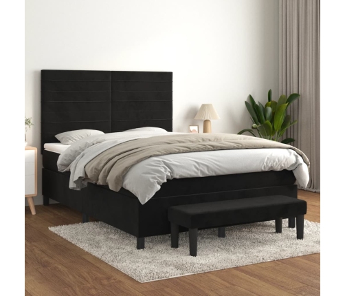 Cama box spring con colchón terciopelo negro 140x200 cm