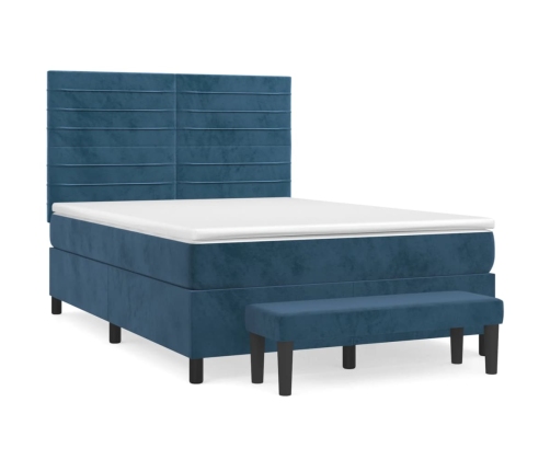 Cama box spring con colchón terciopelo azul oscuro 140x200 cm