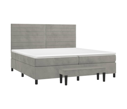 Cama box spring con colchón terciopelo gris claro 200x200 cm