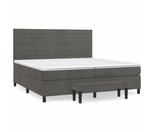 Cama box spring con colchón terciopelo gris oscuro 200x200 cm