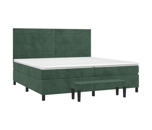 Cama box spring con colchón terciopelo verde oscuro 200x200 cm