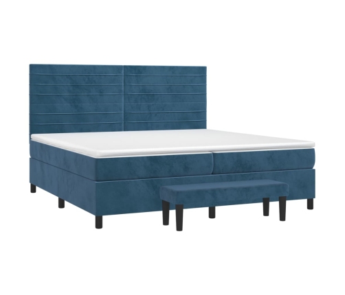 Cama box spring con colchón terciopelo azul oscuro 200x200 cm