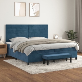 Cama box spring con colchón terciopelo azul oscuro 200x200 cm