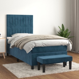 Cama box spring con colchón terciopelo azul oscuro 80x200 cm