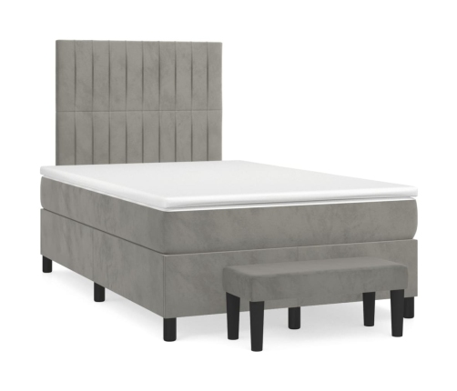 Cama box spring con colchón terciopelo gris claro 120x200 cm