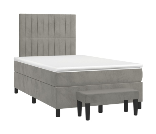 Cama box spring con colchón terciopelo gris claro 120x200 cm