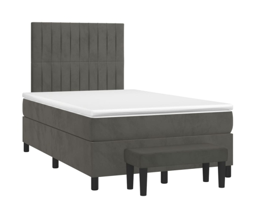 Cama box spring con colchón terciopelo gris oscuro 120x200 cm