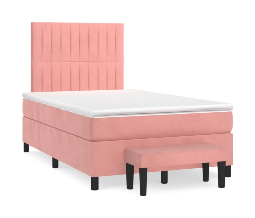 Cama box spring con colchón terciopelo rosa 120x200 cm