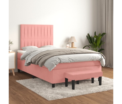 Cama box spring con colchón terciopelo rosa 120x200 cm