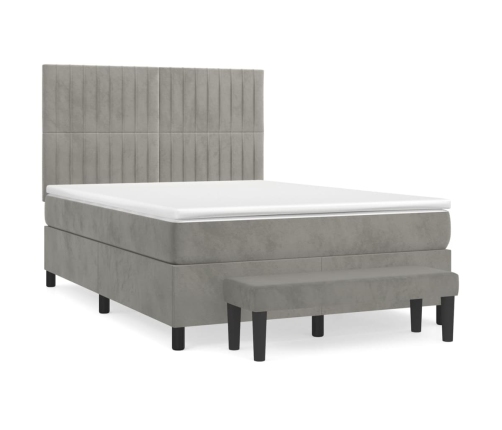 Cama box spring con colchón terciopelo gris claro 140x190 cm