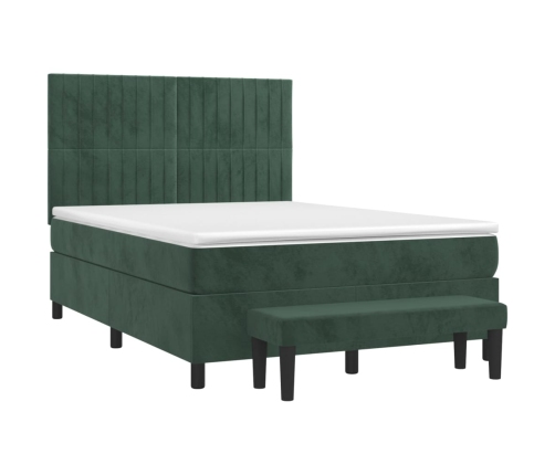 Cama box spring con colchón terciopelo verde oscuro 140x200 cm