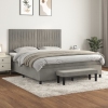 Cama box spring con colchón terciopelo gris claro 160x200 cm