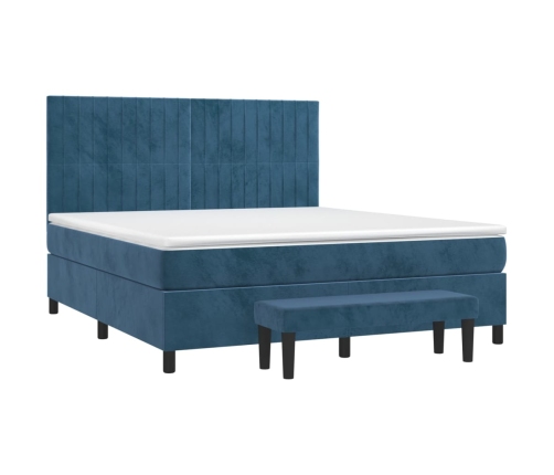 Cama box spring con colchón terciopelo azul oscuro 160x200 cm