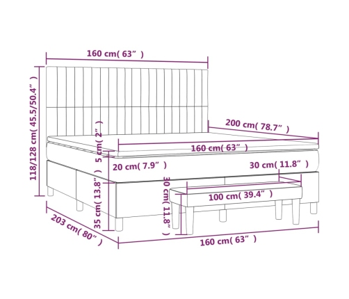 Cama box spring con colchón terciopelo azul oscuro 160x200 cm