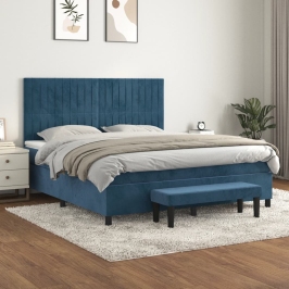 Cama box spring con colchón terciopelo azul oscuro 160x200 cm