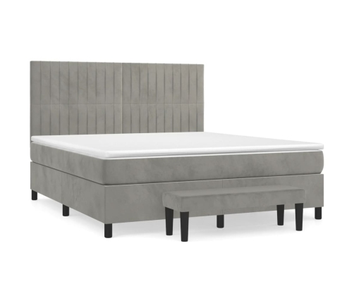 Cama box spring con colchón terciopelo gris claro 180x200 cm