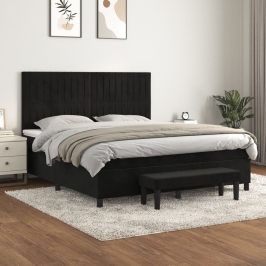 Cama box spring con colchón terciopelo negro 180x200 cm