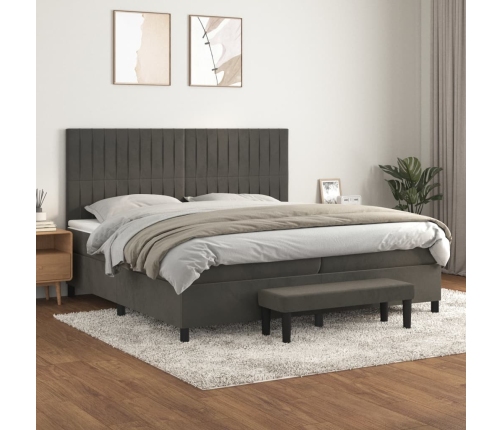 Cama box spring con colchón terciopelo gris oscuro 200x200 cm