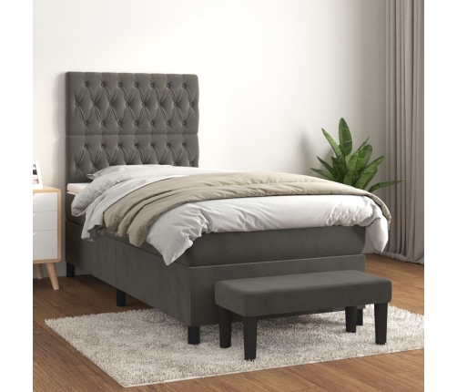 Cama box spring con colchón terciopelo gris oscuro 80x200 cm