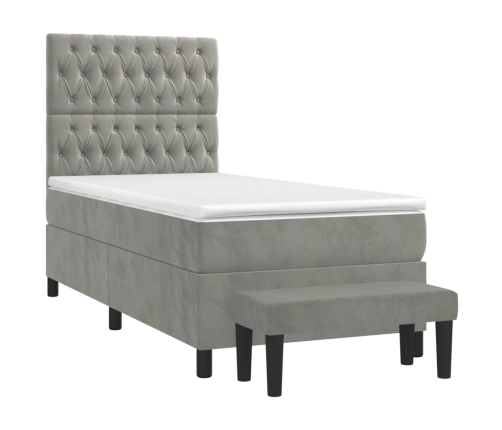 Cama box spring con colchón terciopelo gris claro 90x190 cm