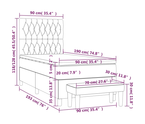 Cama box spring con colchón terciopelo azul oscuro 90x190 cm