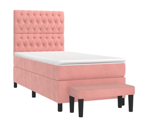 Cama box spring con colchón terciopelo rosa 90x190 cm