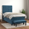 Cama box spring con colchón terciopelo azul oscuro 90x200 cm