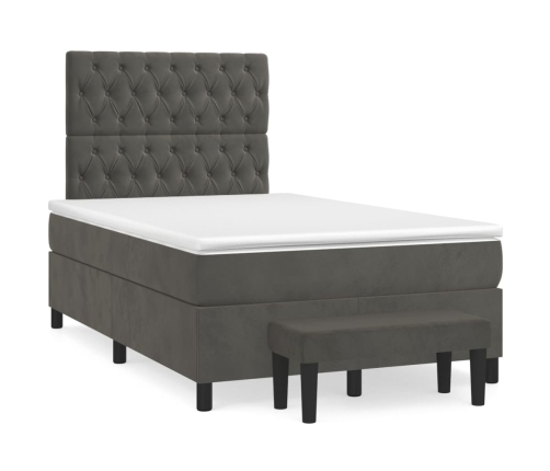 Cama box spring con colchón terciopelo gris oscuro 120x200 cm