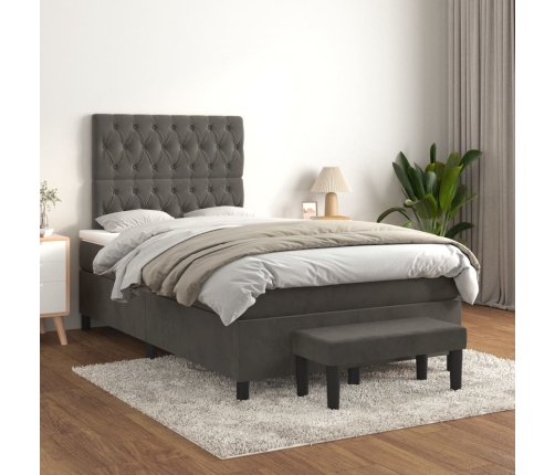 Cama box spring con colchón terciopelo gris oscuro 120x200 cm