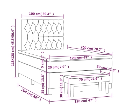 Cama box spring con colchón terciopelo negro 120x200 cm