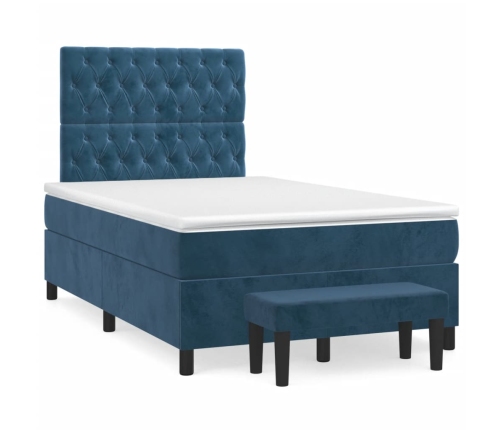 Cama box spring con colchón terciopelo azul oscuro 120x200 cm