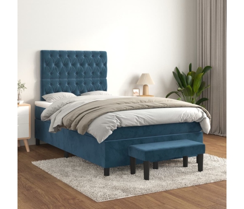 Cama box spring con colchón terciopelo azul oscuro 120x200 cm