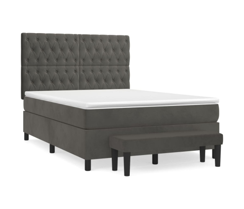 Cama box spring con colchón terciopelo gris oscuro 140x190 cm