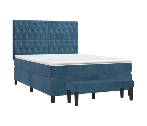 Cama box spring con colchón terciopelo azul oscuro 140x190 cm