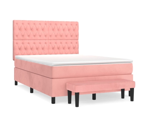 Cama box spring con colchón terciopelo rosa 140x190 cm