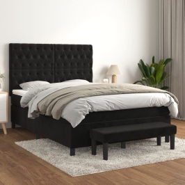 Cama box spring con colchón terciopelo negro 140x200 cm