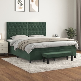 Cama box spring con colchón terciopelo verde oscuro 160x200 cm