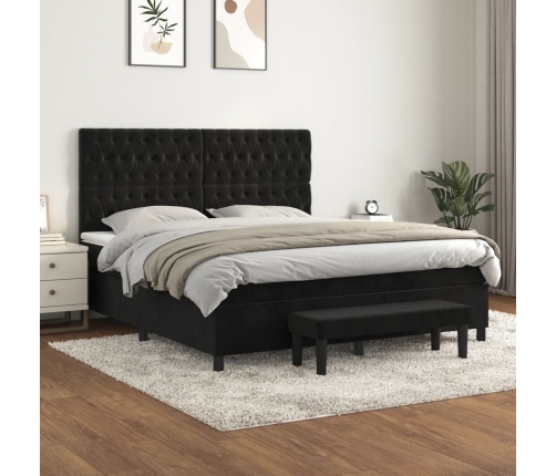 Cama box spring con colchón terciopelo negro 180x200 cm