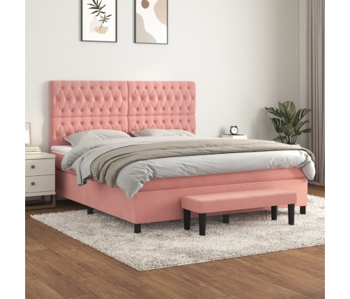 Cama box spring con colchón terciopelo rosa 180x200 cm